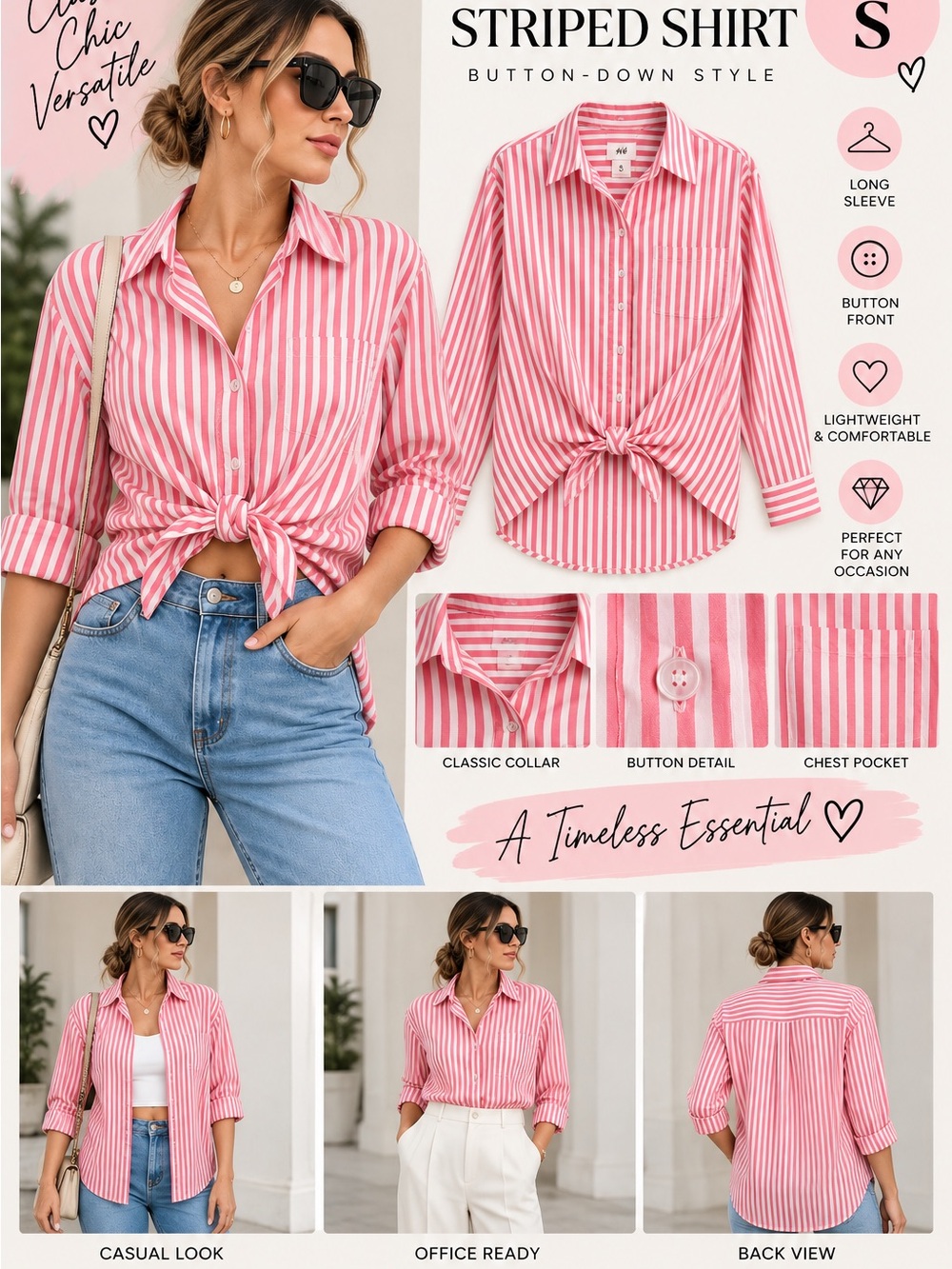 Francesca's Collections Pink & White Striped Button-Down Shirt